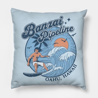 1970s Vintage Surfing Banzai Pipeline Oahu, Hawaii Retro Sunset // Old School Surfer // Surf Hawaii Pillow