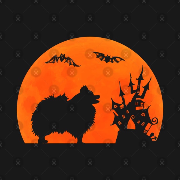 Awesome Funny Pomeranian Gift for Halloween - Dog Silhouette Sunset Design by mahmuq