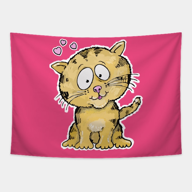 Cute lovable cartoon kitty cat Tapestry by Tezatoons