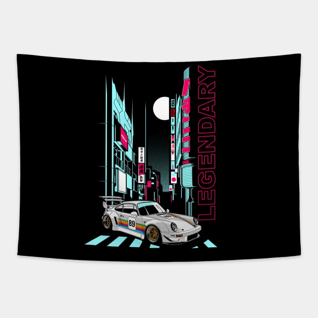 Neon Tokio 911 964 RWB JDM Tuning Car Tapestry by Automotive Apparel & Accessoires