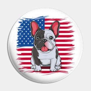 A cartoon French bulldog with American flag(2) Pin