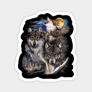 Howling Wolves in full moon Magnet