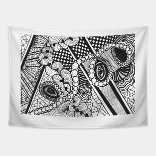 Abstract Hand Draw monochrome with circles Tapestry
