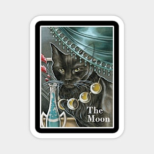 Black Cat with Moon Necklace - White Outline - "The Moon" Magnet