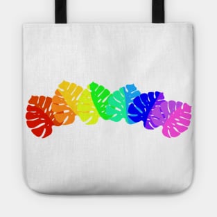 Rainbow Monstera Leaves Tote