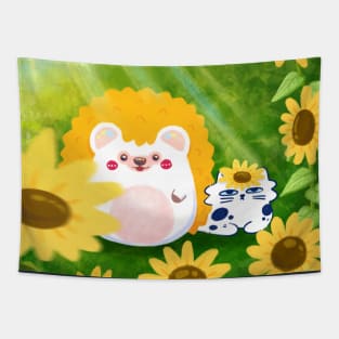 Chill at Sunflower Field Tapestry