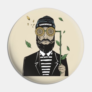 bearded man using sunflower glasses Pin