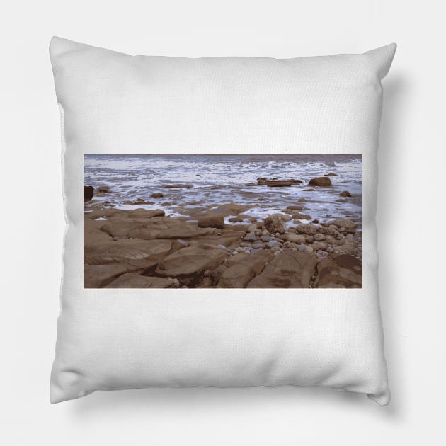 Pebble beach at Tynemouth Pillow by TyneDesigns