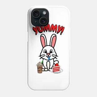 Cute white rabbit is having coffee and cake Phone Case