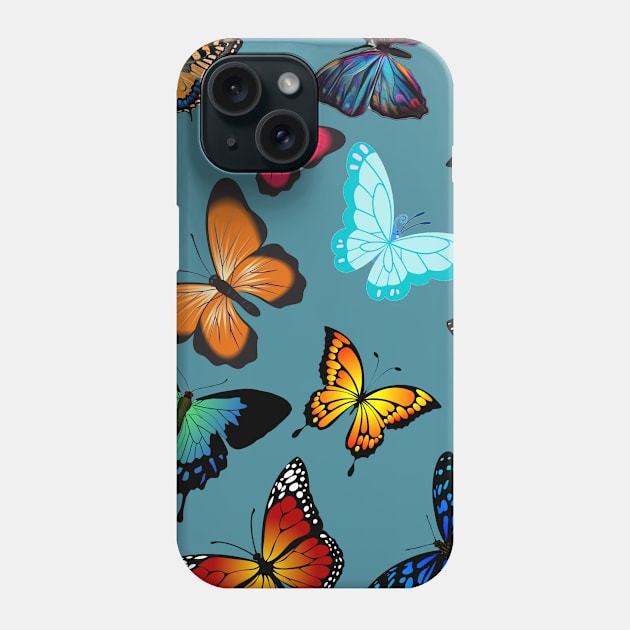 Colorful Butterflies blue background Phone Case by Ekkoha