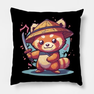 Cute Samurai Red Panda with sword and electric Pillow