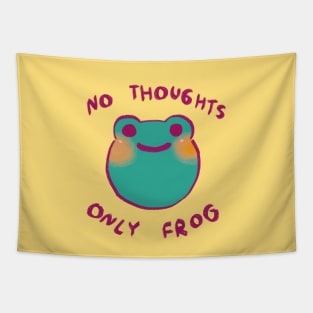 cute smiling pastel green frog with no thoughts only frog text Tapestry