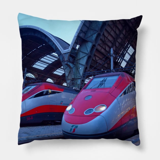 Italian High Speed trains Pillow by Random Railways