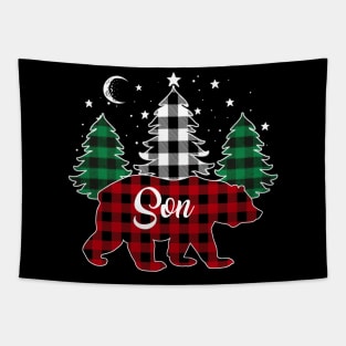 Son Bear Buffalo Red Plaid Matching Family Christmas Tapestry