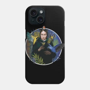 Cat Girl with tropical birds in twilight garden Phone Case