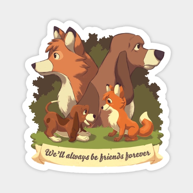 We ll Always Be Friends Forever // Red Fox, Hound Dog, 80s Kid, BFF Magnet by Geekydog