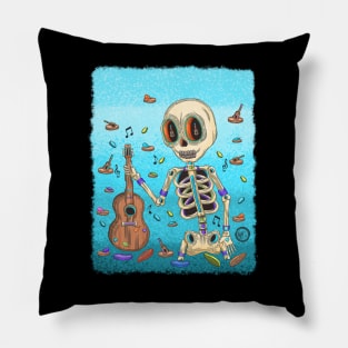 Colorful Mariachi Skeleton - Día De Los Muertos - guitar lover Pillow