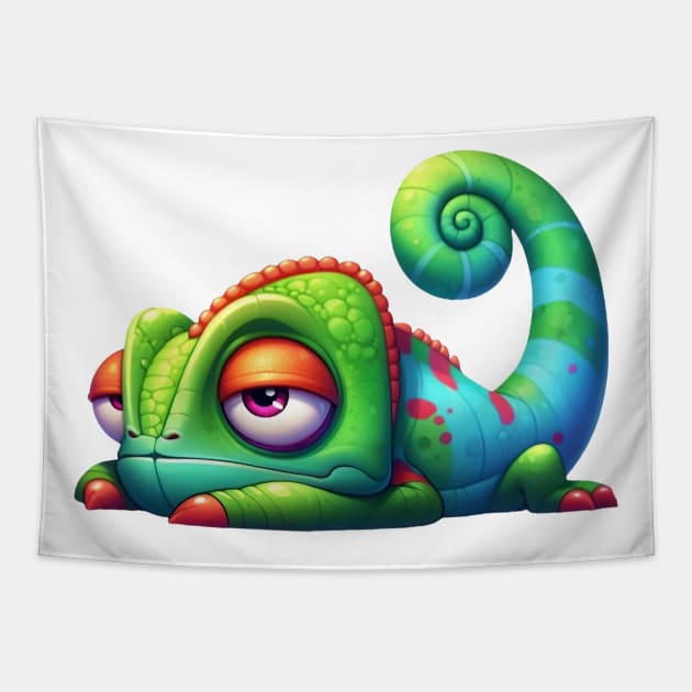 Lazy Chameleon Illustration Tapestry by Dmytro