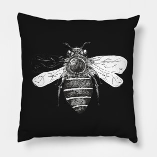 Pen and Ink Bee Design Black and White Pillow