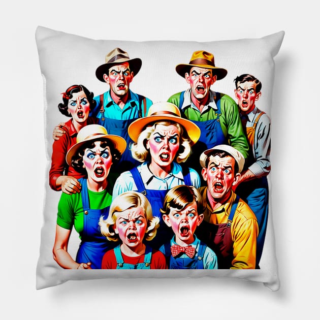 Family of stressed people from the countryside Pillow by Marccelus