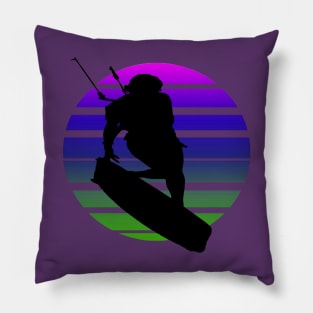 Kitesurfing Female Rider Silhouette Retro Sunset Pillow