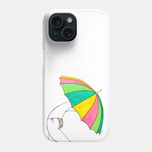 Umbrella Woman n4 by Natasha Kolton · white pink yellow green stars bikini beach girl · minimal painting Phone Case by natashakolton