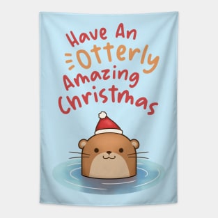 Have an Otterly Amazing Christmas Otter in Santa Hat Tapestry