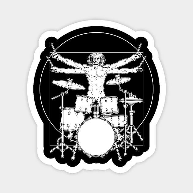 Virtuvian Man Drummer White Magnet by sarahwolffie