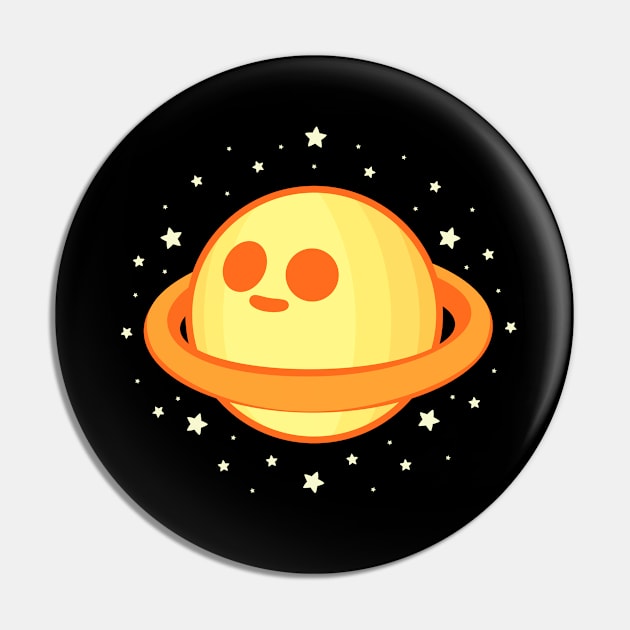 Adorable Smiling Saturn - Yellow and Orange Pin by JadedOddity