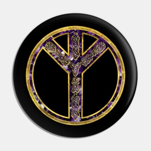 Algiz Rune Amethyst and Gold Pin