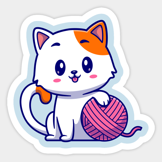 Adorable Kawaii Cat Playing with Yarn Sticker