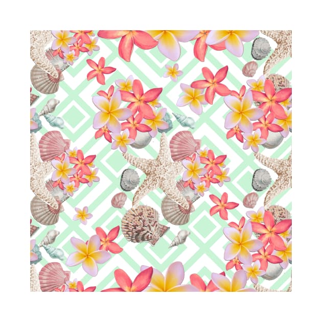 Modern tropical flowers seashells geometric design by InovArtS