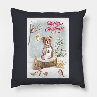 Staffordshire Bull Terrier Merry Christmas Santa Dog Pillow