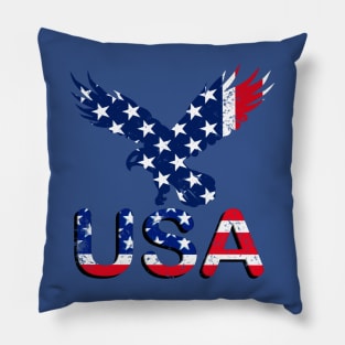 USA American Flag Typography Patriotic American  Vintage retro T-Shirt for Men, Women & Kids Pillow