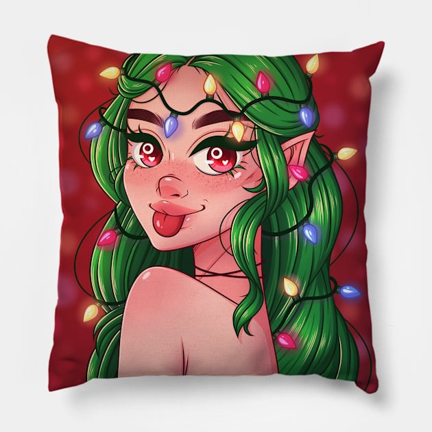 Christmas Lights Girl Pillow by PeppermintKamz