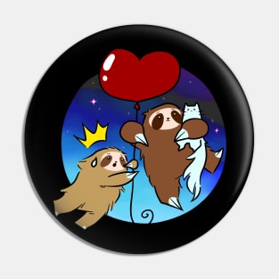 Heart Balloon Sloths and Cats - Night Sky Pin