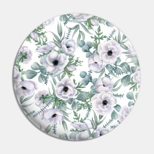 Watercolor Anemone and Eucalyptus Pattern Pin