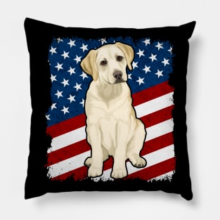 Yellow Labrador Dog American Flag Pillow