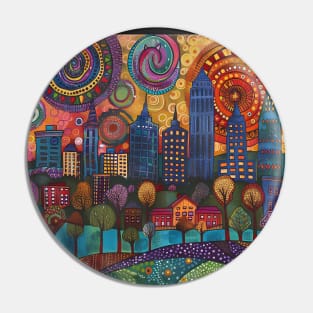 Atlanta Georgia City Skyline Whimsical Funky Colorful Art Pin