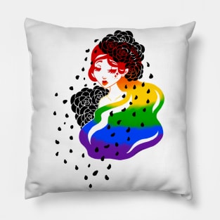 Rainbow Rose Girl Pillow