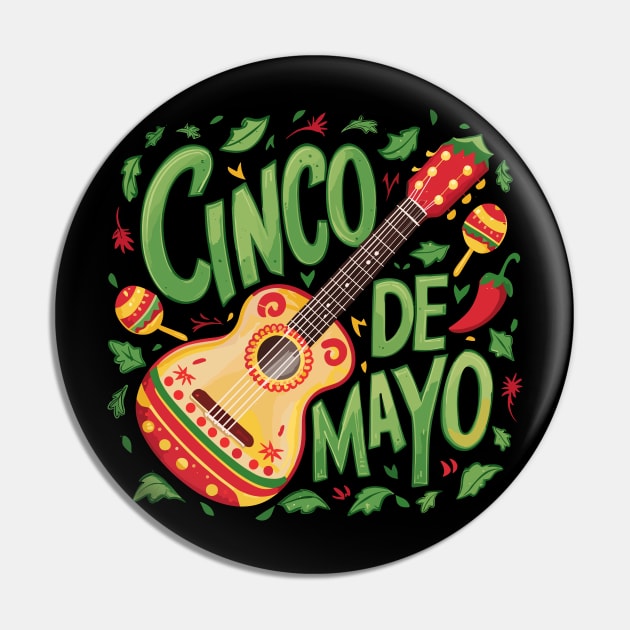 Festive Cinco De Mayo Colorful Maracas Vihuela Design Pin by TF Brands