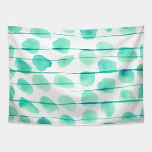 Emerald watercolor spots with stripes - abstract painted Tapestry