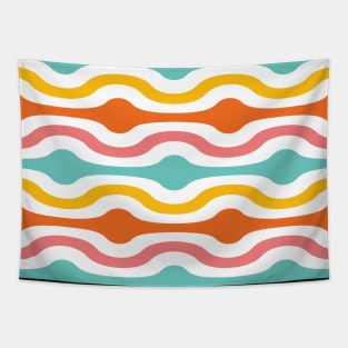 Retro Geometric Waves Pattern Orange Pink Turquoise Yellow Tapestry