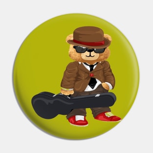 Teddy Bear  in Musician Stylish carrying guitar case Pin