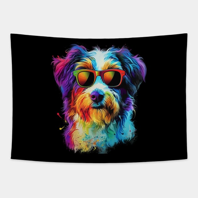 Colourful Cool Golden Doodle Dog with Sunglasses Tapestry by CollSram