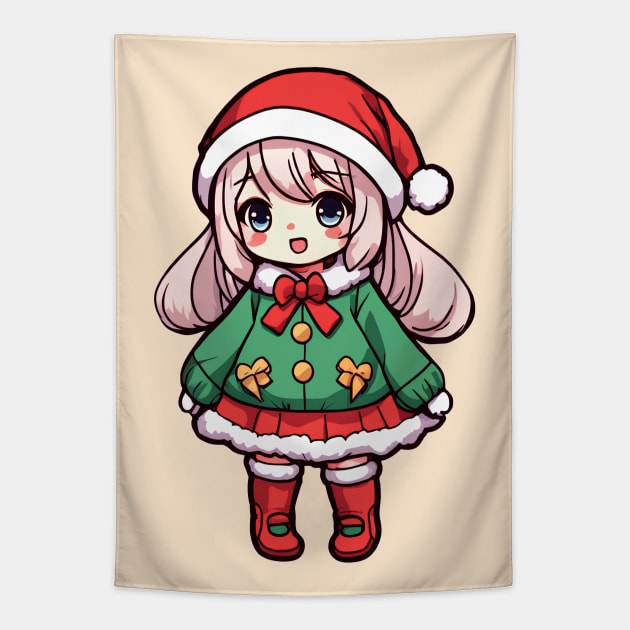 Cute christmas anime girl Tapestry by InkPulse