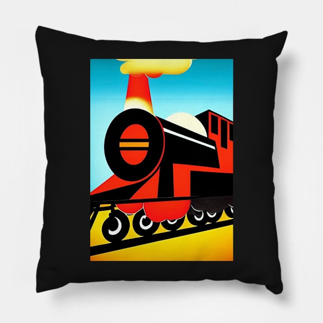 POPART COMIC STYLE RED AND BLACK STEAM TRAIN Pillow by sailorsam1805