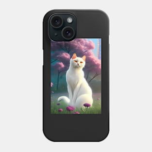 White Cat Surrounded by Flowers in Tokyo Phone Case