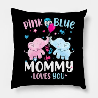 Pink or Blue Mommy Loves You Gender Reveal Elephant Pillow