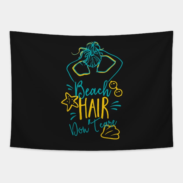 Beach Hair, Don't Care Seaside Holiday Quote Tapestry by MinnieWilks